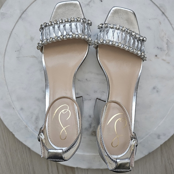 Sam Edelman Ninette Platform Heels Ankle Strap Metallic Size 8.5 - Picture 3 of 15